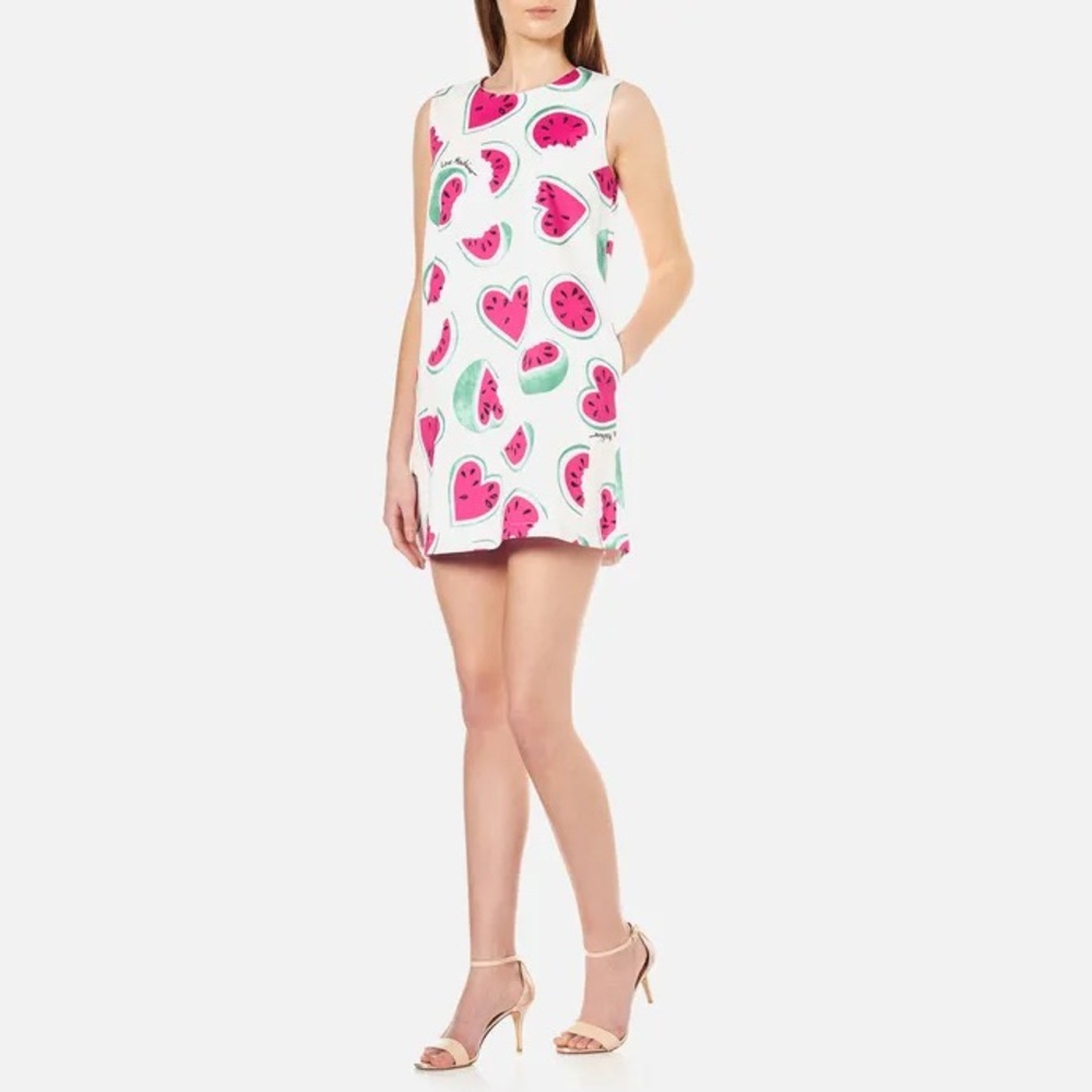 Love Moschino All Over Heart Watermelon Print Shift Dress White Pink M 6